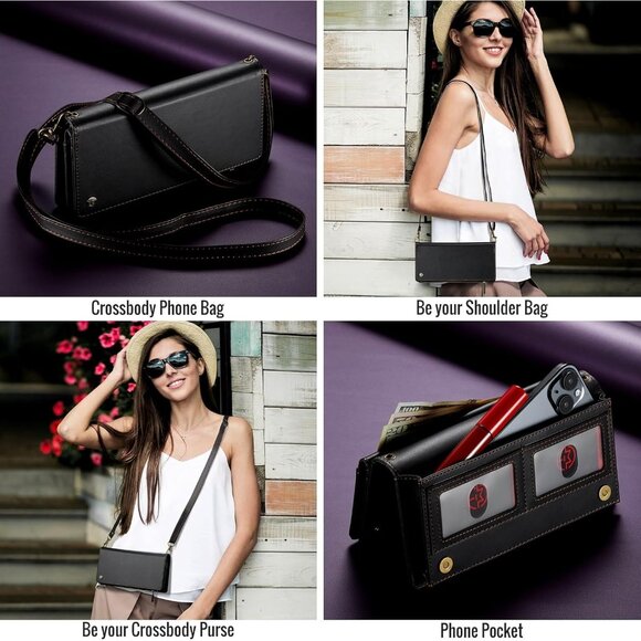 Small Black PU Leather Crossbody Bag with RFID Blocking and Detachable Strap - Picture 2 of 6